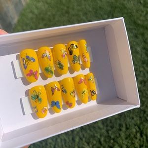 Yellow Butterfly Press On Nails